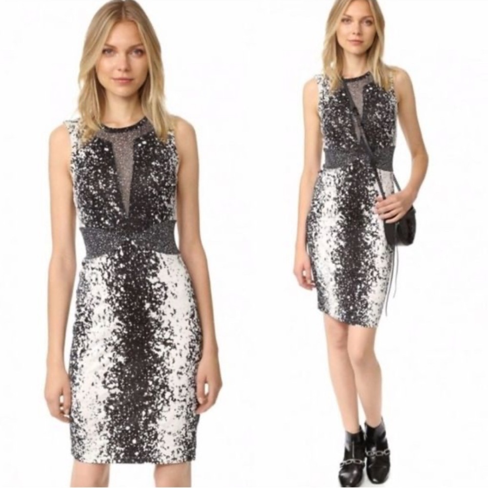 Diane Von Furstenberg 100% Silk Ilsie Black and Cream Midi Dress